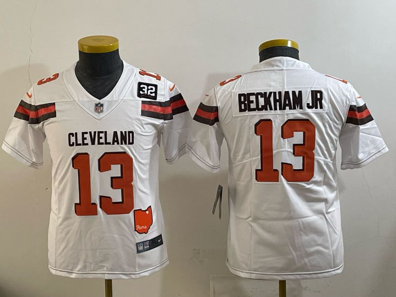 Youth 2025 Nike Cleveland Browns 13 Beckham jr white Retro Limited NFL Jersey style 02